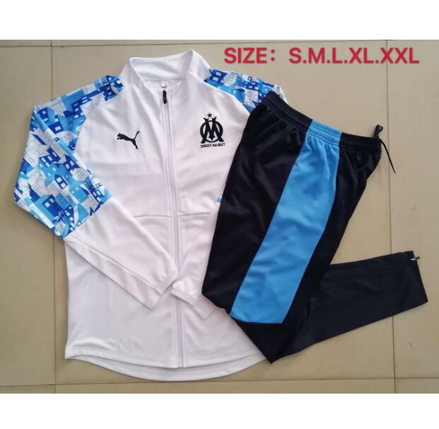 Marseille White Blue Training Suits Jacket with Pants 2020/21